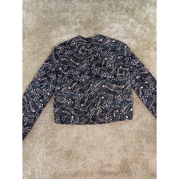 Ann Taylor Loft Black Floral Zip Front Bomber Jacket Lightweight Pockets XS D976 - Picture 3 of 9